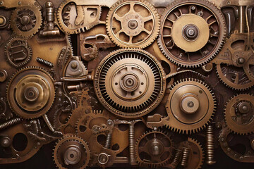 Vintage Brass Gear Mechanism Close-Up