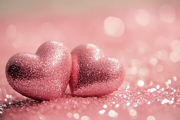 Obraz premium Soft pink background with shimmering hearts