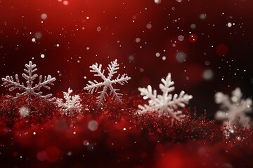 Fototapeta premium Snowflake clusters on a deep red abstract background
