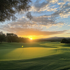 Golf course at sunset