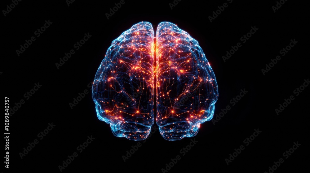 Poster A visual shows connections in a digital brain, highlighting advancements in AI technology. Generative AI