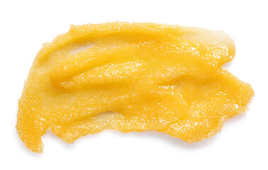 Smear of body scrub isolated on white, top view