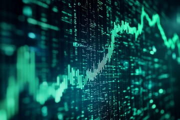Obraz premium Subtle digital waveforms in green on a dark canvas symbolizing finance