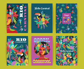 Fototapeta premium Set of bright abstract templates. Brazil carnival. Vector design for carnival concept and other