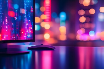Soft focus desk setup with modern tech gadgets and blurred background