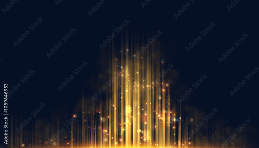 Aufkleber Bright luxurious background with vertical glow of golden highlights of shimmering lines. Realistic background with 2D effect. Neon glow of bright rays.