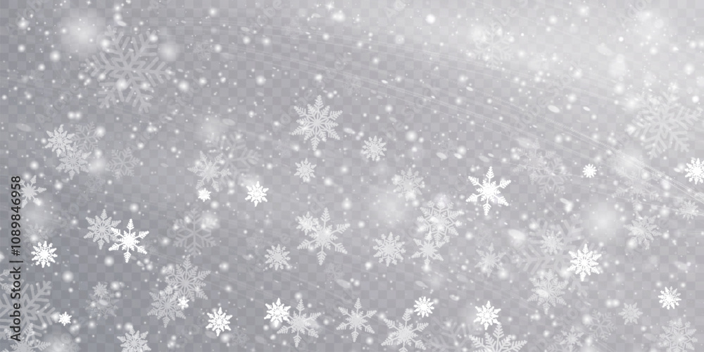 Poster winter background with snowstorm effect and snowflakes. vector texture of cold christmas snowstorm w