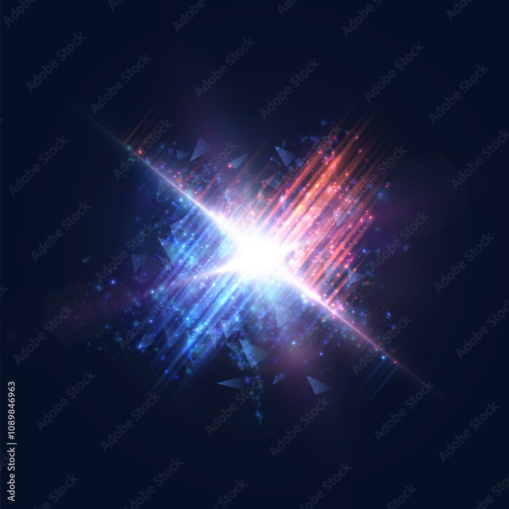 Poster bright red blue glow ligza reflection, disco glare. bright colorful light effects. futuristic glow e