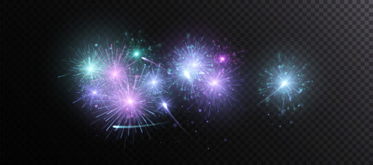 Obraz premium Explosion of colorful fireworks. Holiday vector illustration.