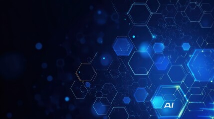 Fototapeta premium Digital Blue Background with AI Symbols.