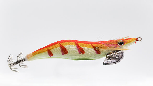  Egi ,in this picture predominantly red and orance color, its a fake lure for squid and cuttlefish a fishing lure for casting and spinning.