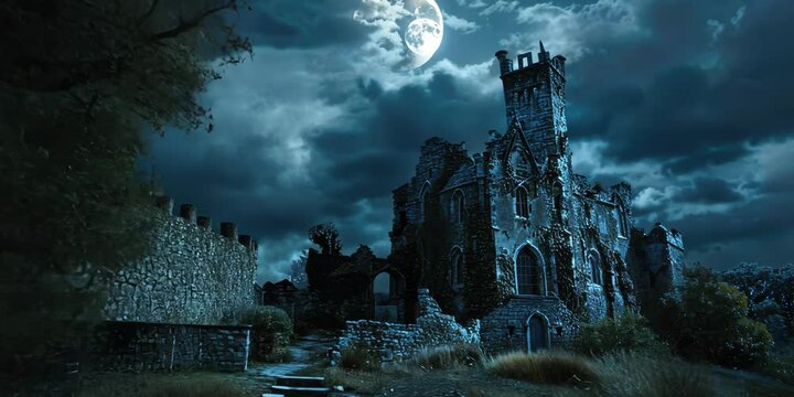 Haunting vampire castle under moonlit skies, 4K Video
