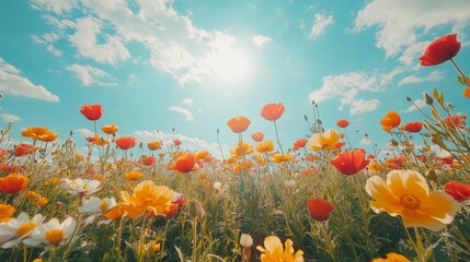Obraz premium Vibrant Poppy Field Under A Sunny Sky
