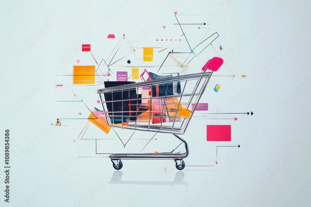 Fototapete this artistic representation showcases a shopping cart composed of geometric shapes and flowing line