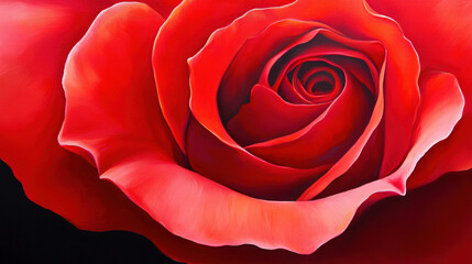 Naklejka premium A close-up of a red rose against a dark background, with the flower's center positioned perfectly