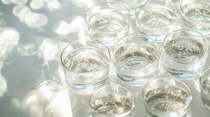 Sparkling Water Glasses, Refreshing Cold Summer Drink, Pattern, Reflections, Minimalist Beverage