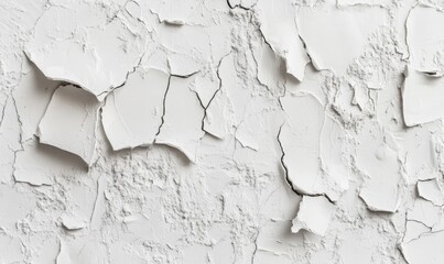 Obraz premium A close-up of a white wall displaying textures of cracked and peeling paint, capturing the essence of wear and weathering in its intricate patterns and layers