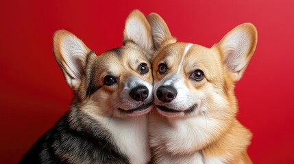 Obraz premium Corgis in Love: A Funny Date Night on February 14th
