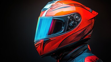Fototapeta premium Profile view of an orange motorcycle helmet.