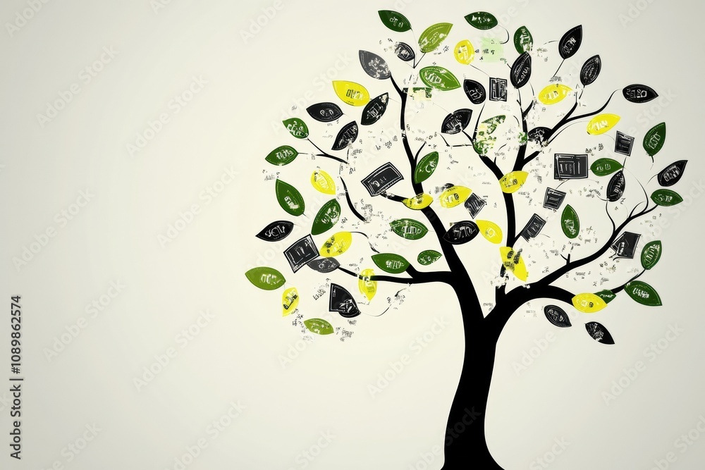 Poster A unique tree features branches adorned with discount symbols and price tags instead of traditional leaves, symbolizing savings and commerce. Generative AI