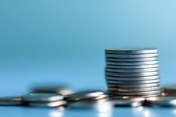 Simple light blue background with growing coin graph