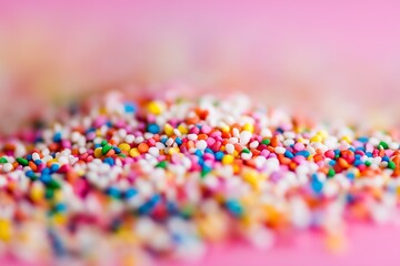 Soft pink background with colorful confetti sprinkles