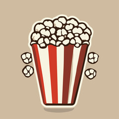 Popcorn in the red and white paper bag with stripes illustration