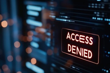 A digital screen emphatically displays an 'Access Denied' alert, underscoring the concept of security protocols, restricted access, and data protection in technology environments.