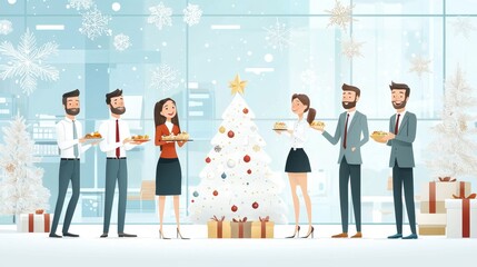 Fototapeta premium Office holiday party celebration modern office space digital illustration festive atmosphere group interaction team bonding concept
