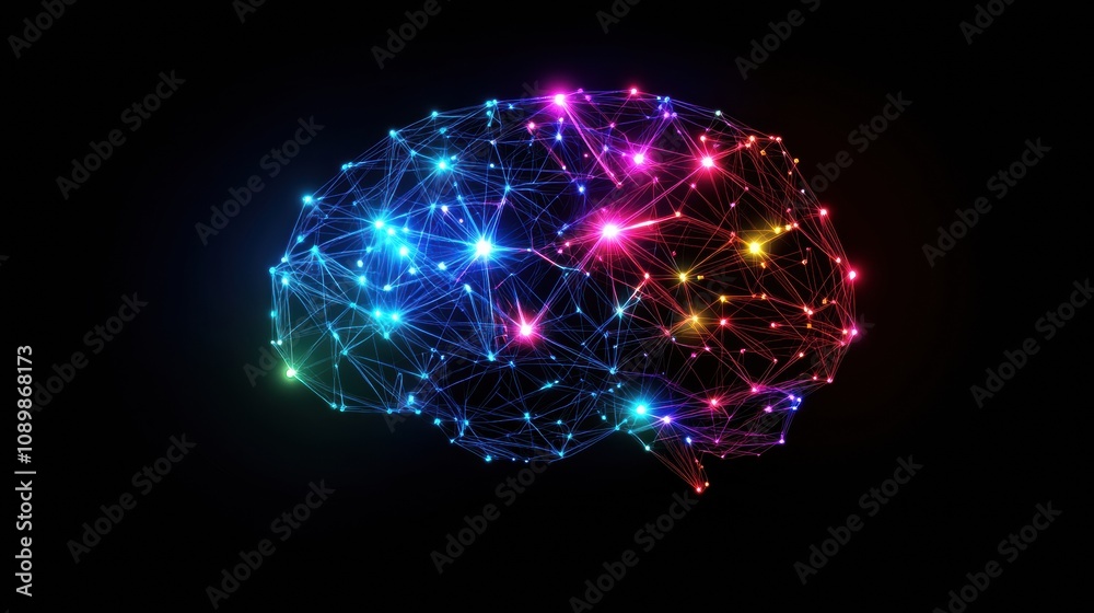 Leinwandbilder Intricate visual of a digital brain filled with colorful lights representing neural connections, symbolizing advanced technology and cognition. Generative AI