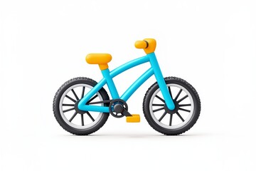 Fototapeta premium Blue and yellow children's bicycle with thick tires isolated on white background. Minimalistic design for kids' transportation and activity concepts