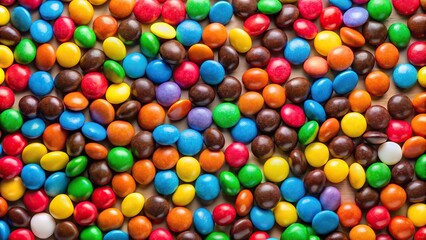 Obraz premium Background of chocolate candy with colored glaze in forced perspective