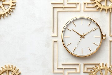 Naklejka premium effort goal and efficiency, A stylish gold watch surrounded by decorative elements, showcasing elegance and modern design against a light background.