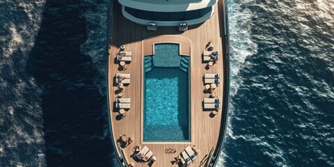 Luxury Yacht Aerial View: Poolside Relaxation at Sea
