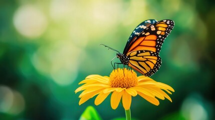 Obraz premium Colorful butterfly perched on a vibrant yellow flower