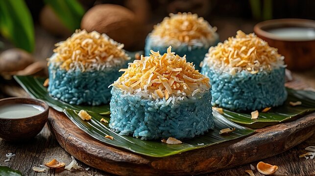 Singapore pulut inti, glutinous rice with coconut topping sweets