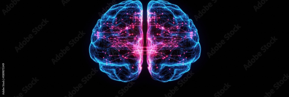 Aufkleber Abstract design of a digital brain with vibrant neural connections and dynamic patterns symbolizes intelligence and thought. Generative AI