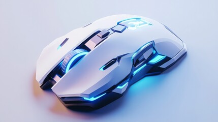 White, advanced tech gaming mouse, isometric view 