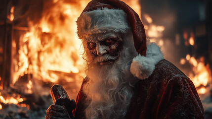 Obraz premium Dark santa with fiery background