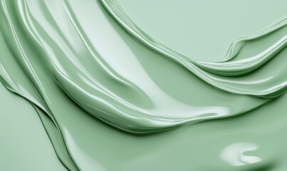 Fototapeta premium Smooth green liquid gel flowing with a wave-like texture for cosmetic concept background of freshness, natural and hydration.