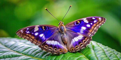 Naklejka premium Close-up of purple emperor butterfly perched on leaf