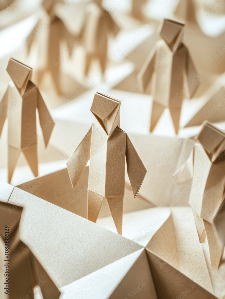 Aufkleber folded paper figures stand amidst an intricate, textured backdrop, showcasing creativity and craftsm