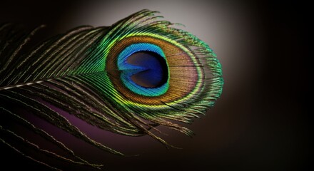Fototapeta premium Vibrant peacock feather with eye-catching pattern and iridescent colors