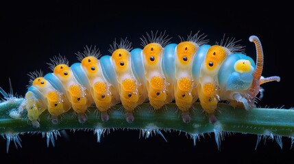A captivating close-up of a vividly colored caterpillar with intricate patterns and fine details, showcasing its unique and vibrant appearance in a natural setting