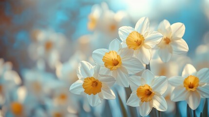 Obraz premium Delicate White Daffodils Blooming in Spring Sunlight