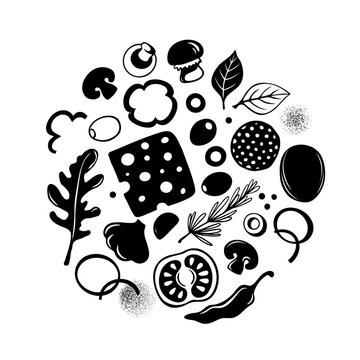 recommend clip art: Silhouette of Pizza Ingredients. Flat style Vector illustration