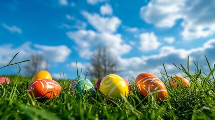 Fototapeta premium easter eggs in a large meadow