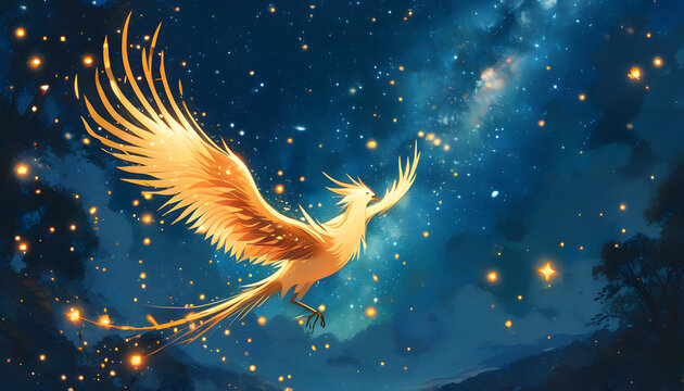 Golden Phoenix in Night Sky