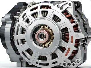 Obraz premium Alternator Engineering: Intricate Detail of Metallic Components
