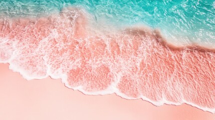 Fototapeta premium Serene moment where pink sand meets crystal-clear turquoise water in a tropical paradise mockup, mock up, template, empty, for text, place, copyspace, copy space